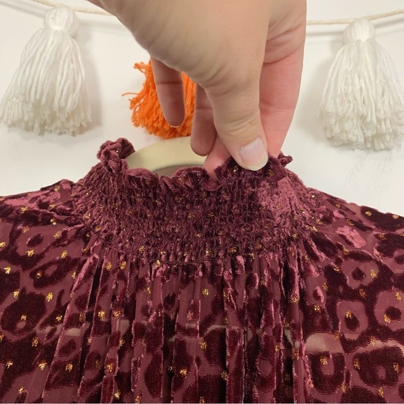 Alex Marie Skyler Burgundy Gold Burnout Velvet Dress Size 4 - Picture 6 of 11